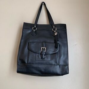 Coach Charlie BLACK LEATHER Tote Handbag Professional Business Office Classic